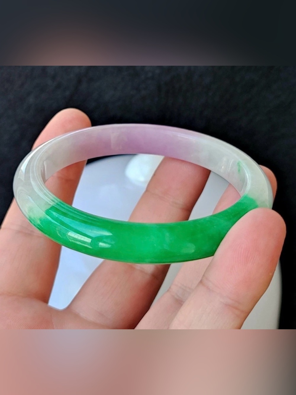 Green and Lavender Jade Bangle Bracelet 58mm